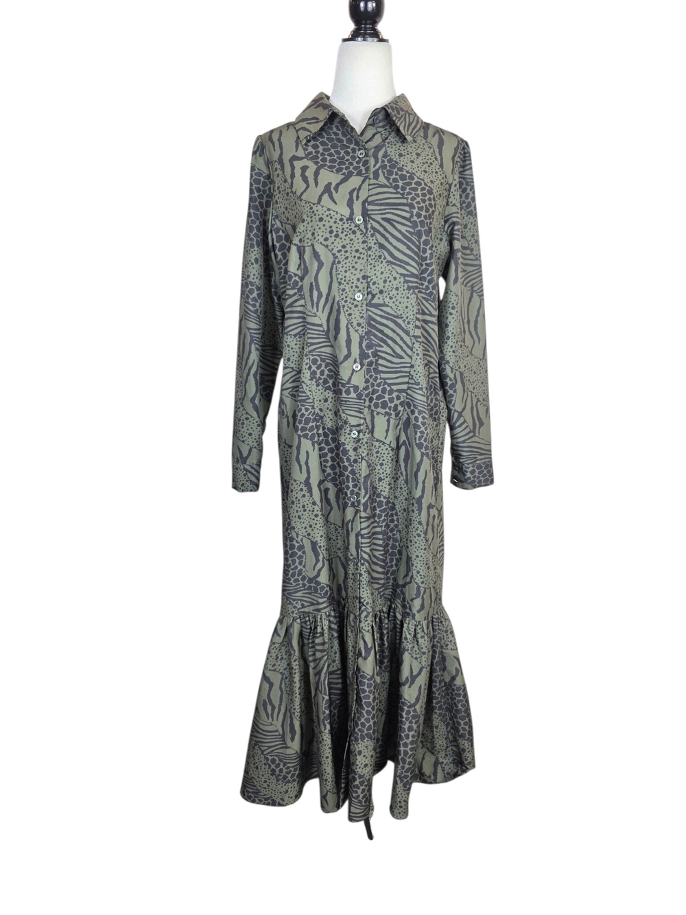Alexis Roe Abstract print Long sleeves Button-Front Maxi Shirt Dress